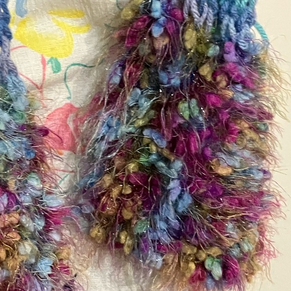 New hand knit long scarf with glittered frilly ends 84” long!! Perfect to wrap - Picture 4 of 7